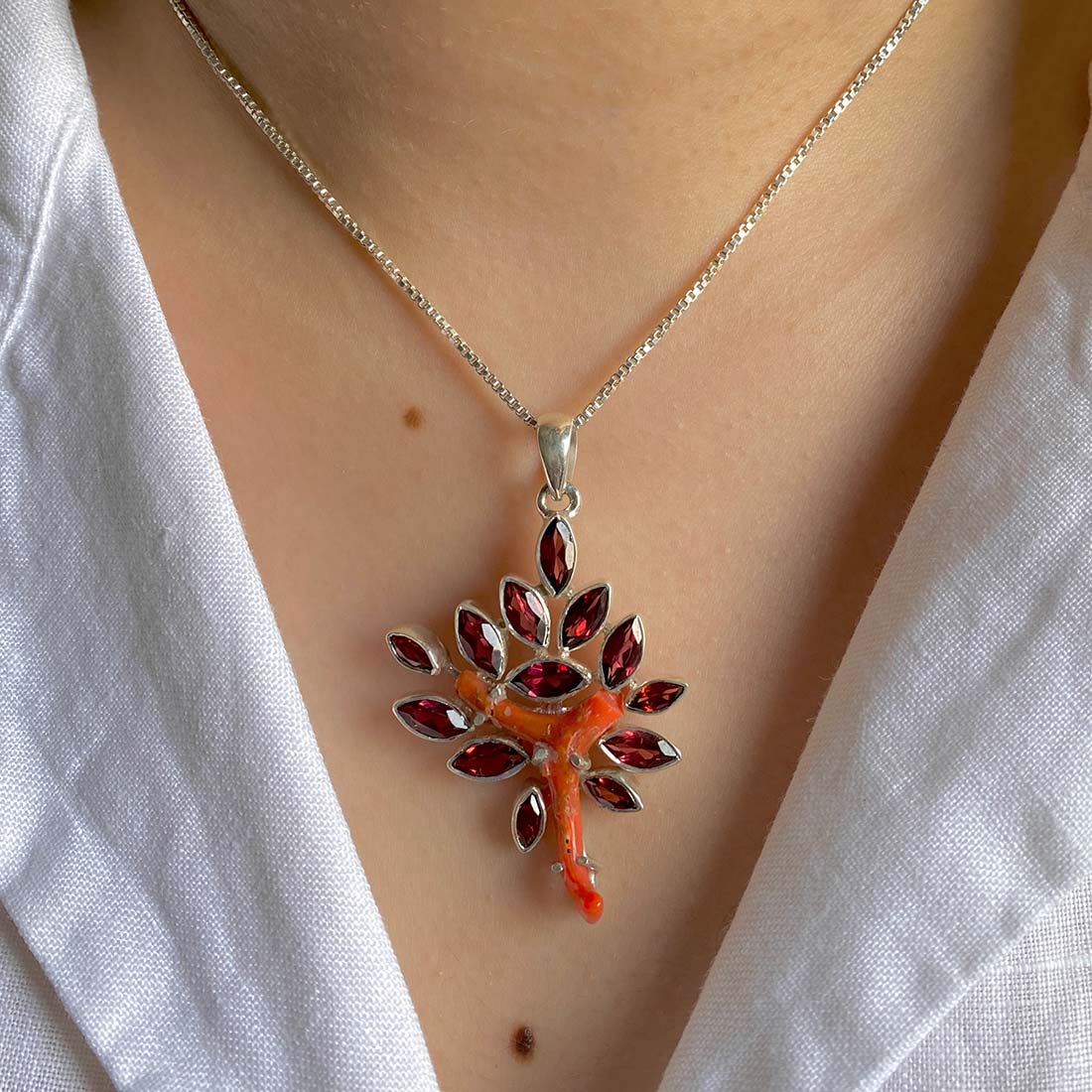 Red Coral & Garnet Pendant-(COR-P-30)